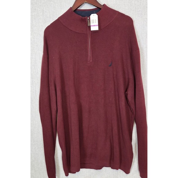 Nautica Men's 2XL Sweater Pullover Burgundy 1/4 Zip Mock Neck Long Sleeve NEW - Picture 1 of 10